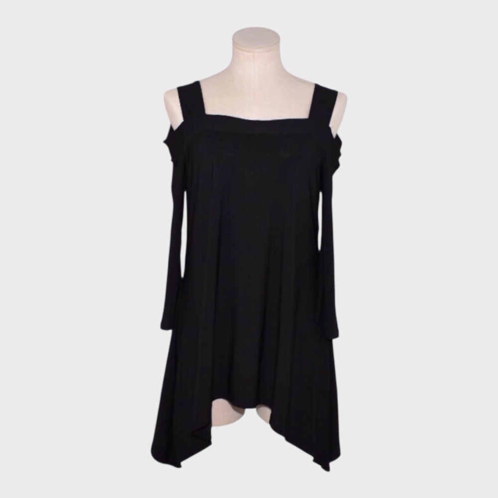 Caribe Cold Shoulder Tunic Top with Handkerchief Hem